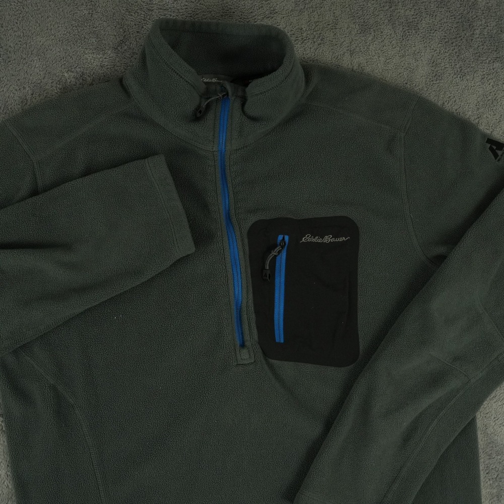 Eddie Bauer First Ascent Fleece Pullover Mens M Gray Polartec 1/4 Zip Chest Pock